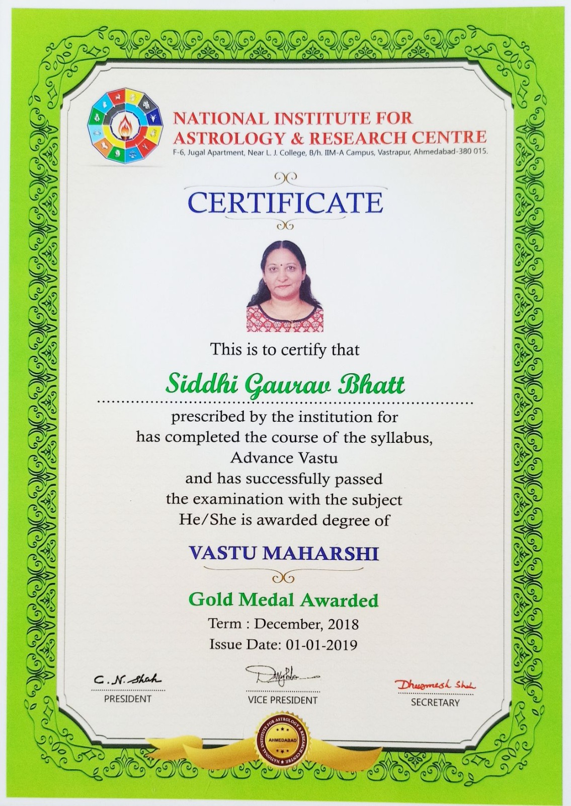 Jyotish Maharshi gold medal