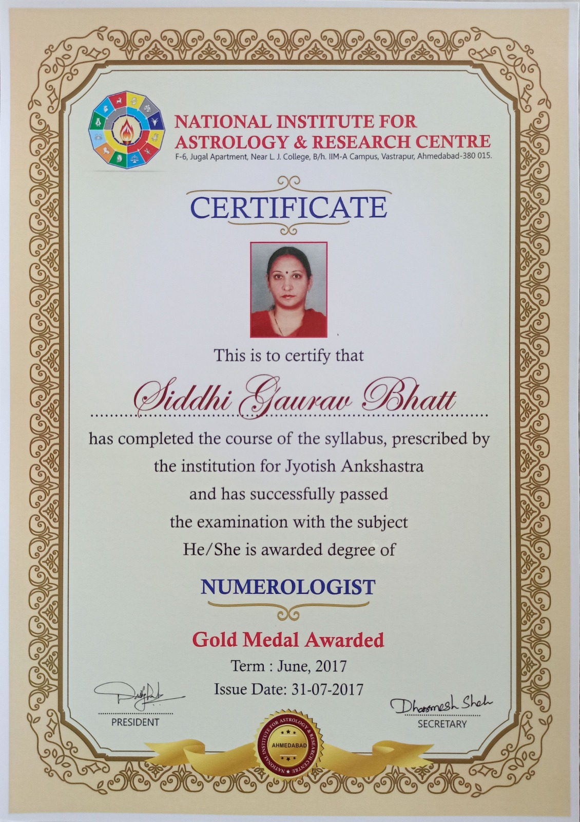 Numerologist gold medal